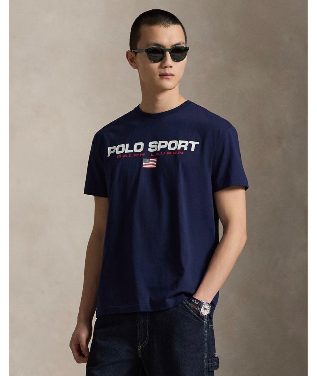 POLO RALPH LAUREN Темно-синяя хлопковая футболка, фото 4