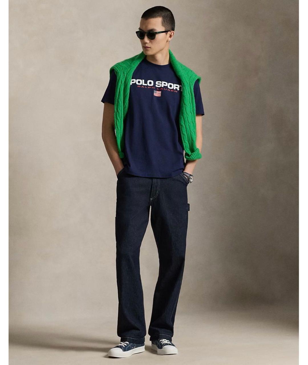 POLO RALPH LAUREN Темно-синяя хлопковая футболка, фото 3