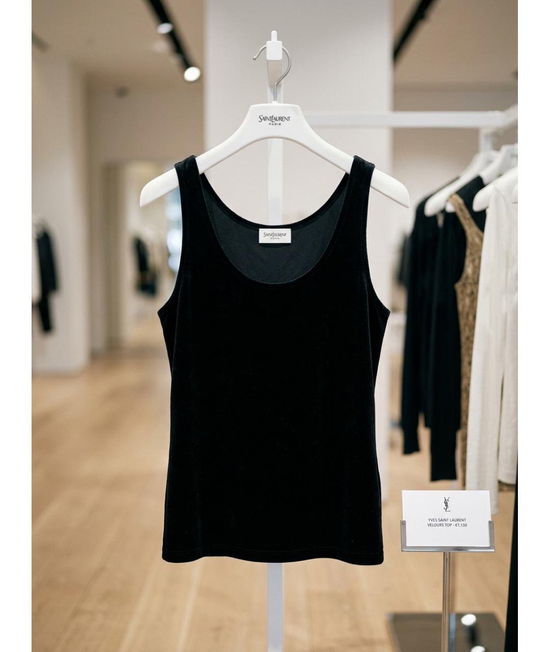 SAINT LAURENT Черная велюровая майка, фото 8