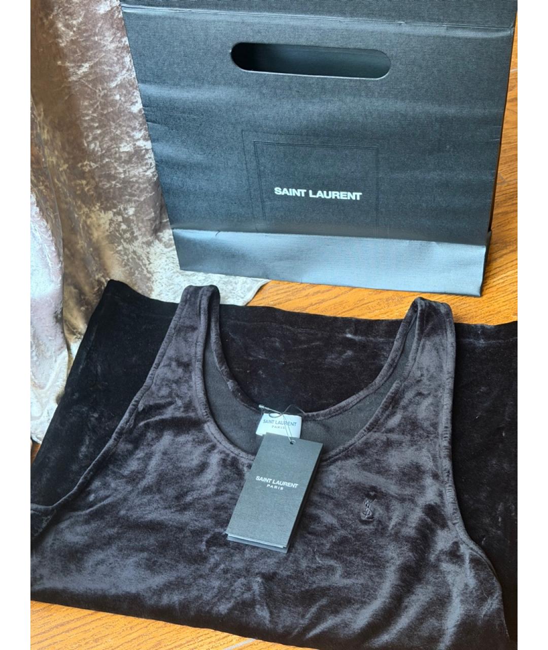SAINT LAURENT Черная велюровая майка, фото 4