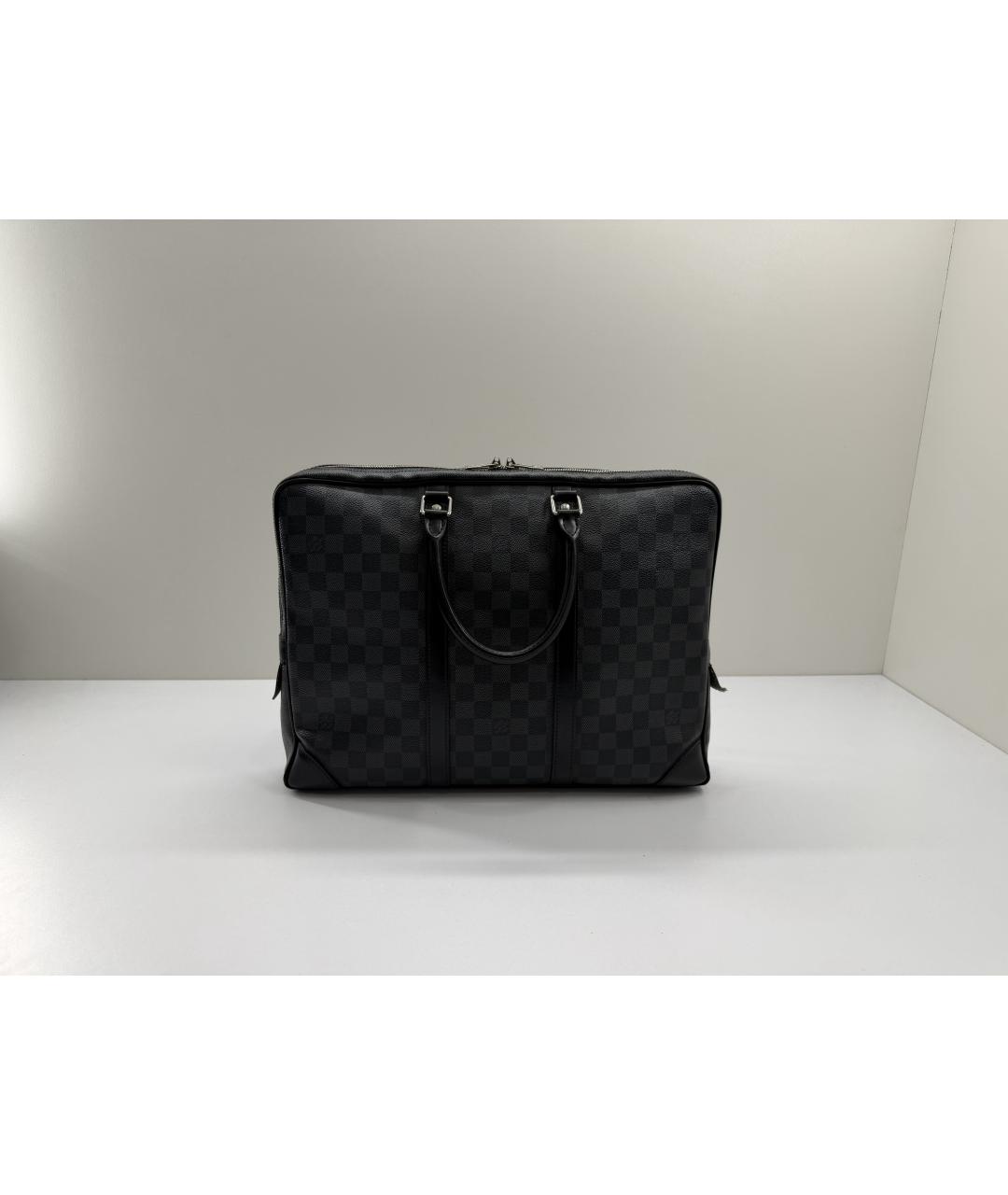 LOUIS VUITTON Черный кожаный портфель, фото 10