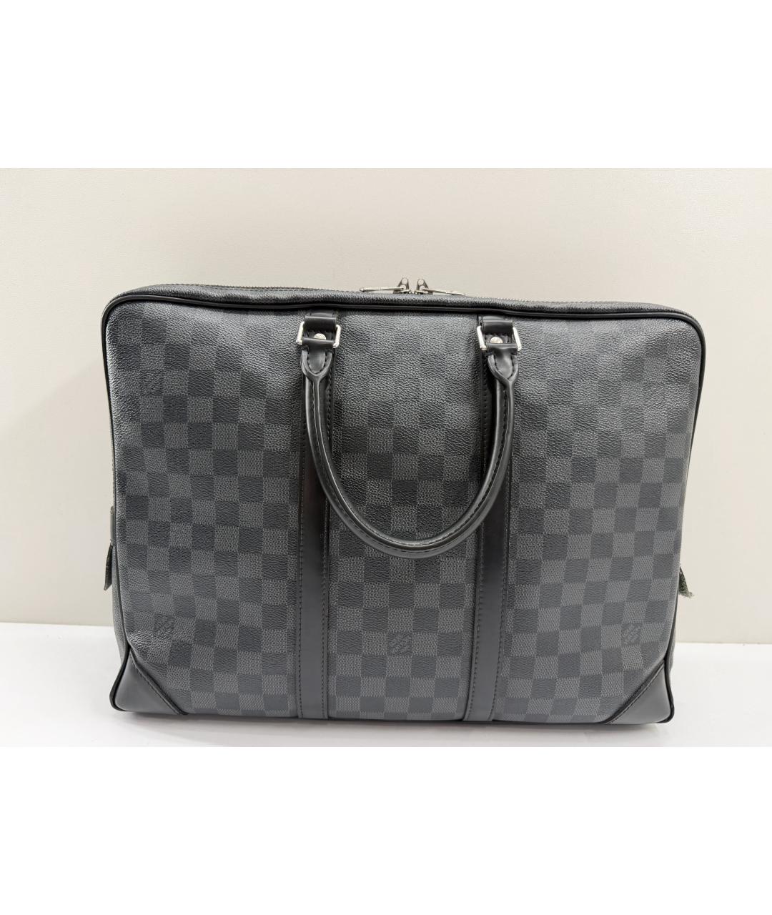LOUIS VUITTON Черный кожаный портфель, фото 2
