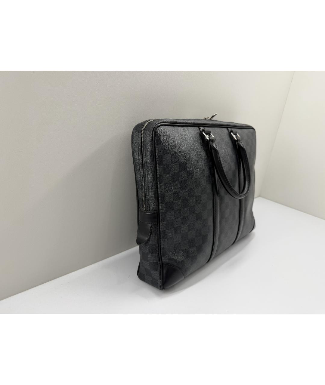 LOUIS VUITTON Черный кожаный портфель, фото 7