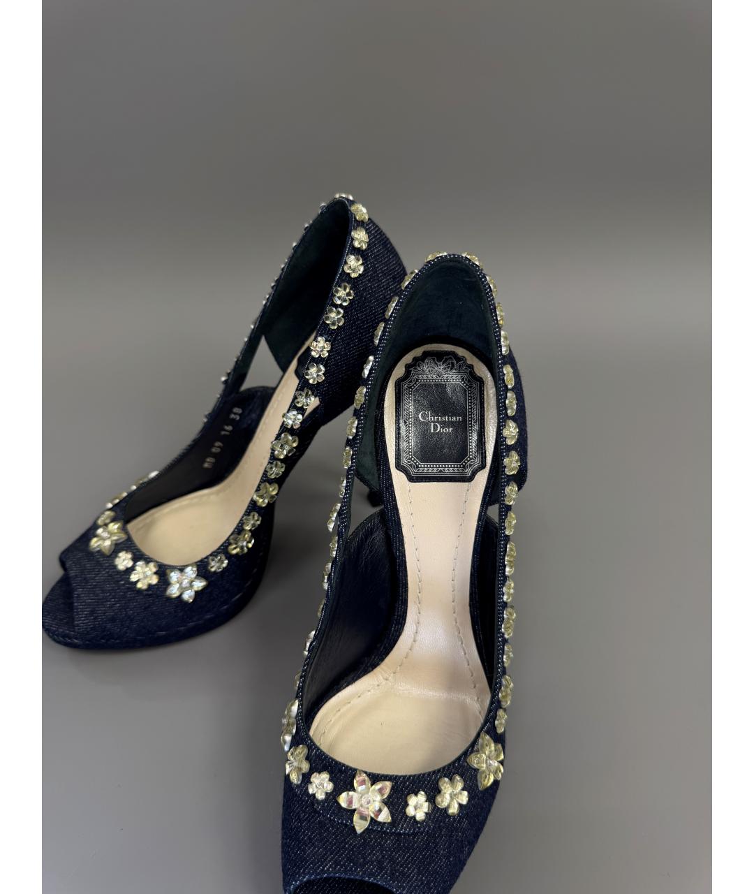 CHRISTIAN DIOR Темно-синие текстильные туфли, фото 8