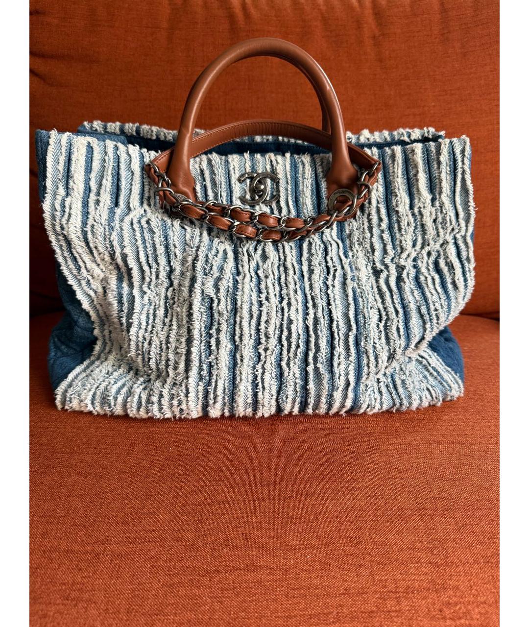 CHANEL Голубая деним сумка тоут, фото 6