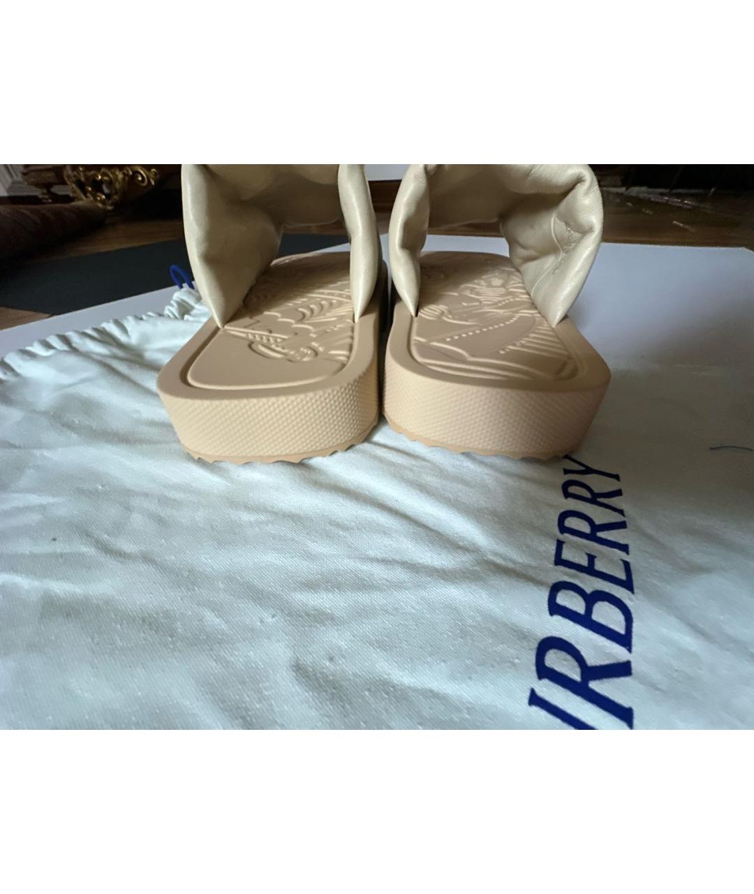 BURBERRY Бежевые кожаные шлепанцы, фото 4