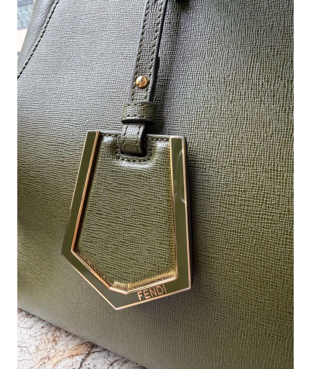 FENDI Хаки кожаная сумка тоут, фото 8