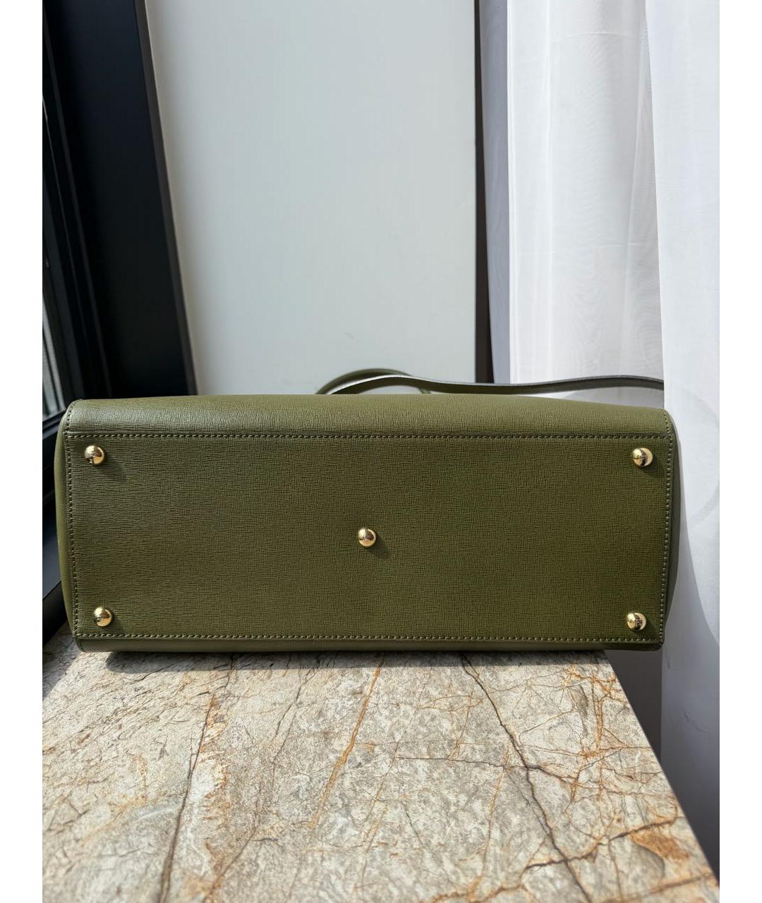 FENDI Хаки кожаная сумка тоут, фото 5