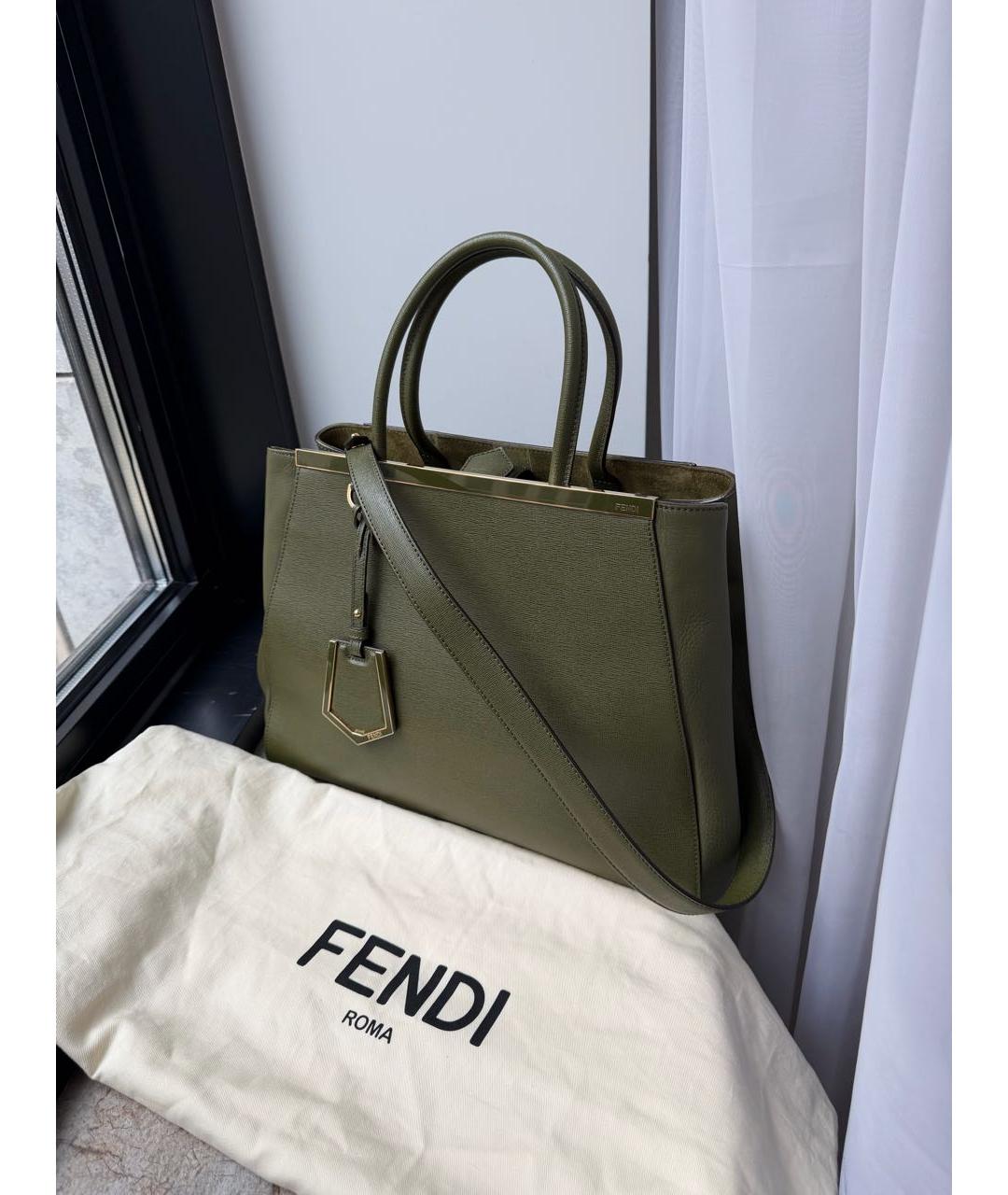 FENDI Хаки кожаная сумка тоут, фото 2