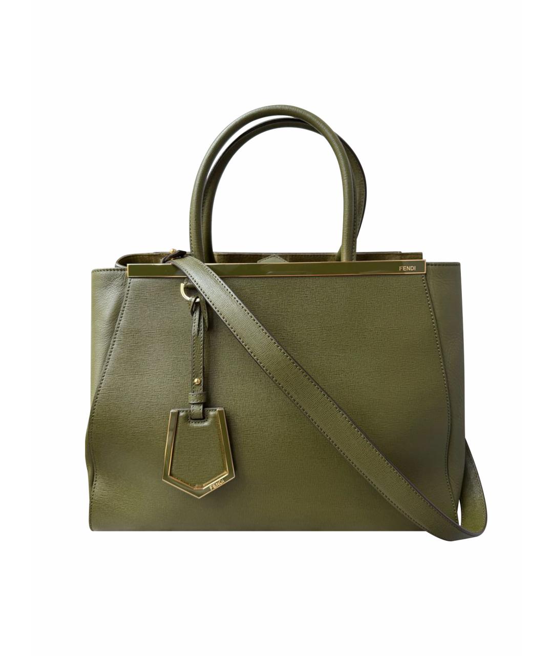 FENDI Хаки кожаная сумка тоут, фото 1