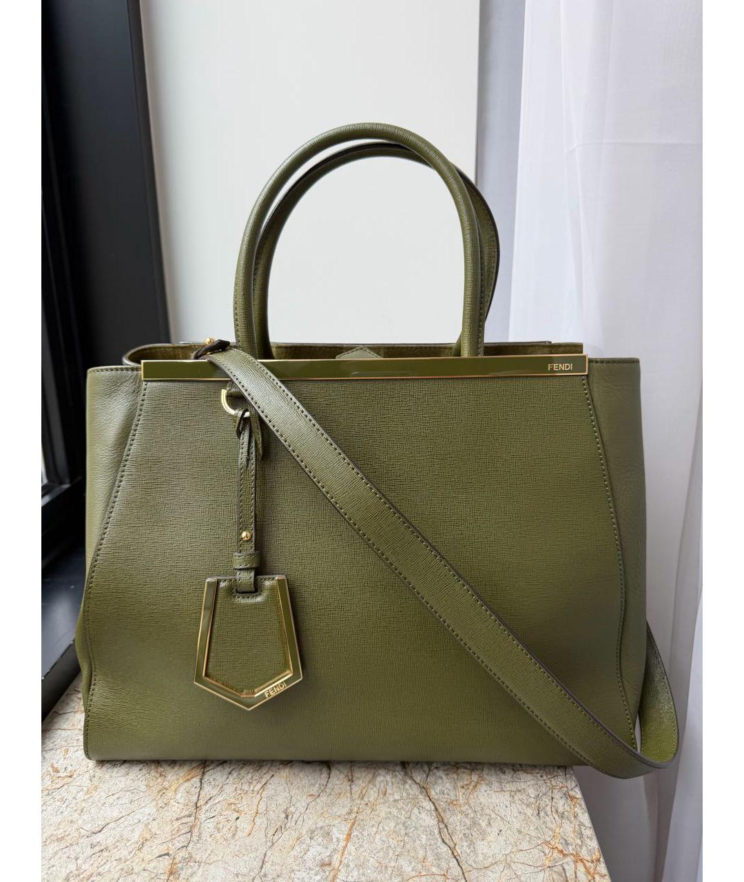 FENDI Хаки кожаная сумка тоут, фото 9