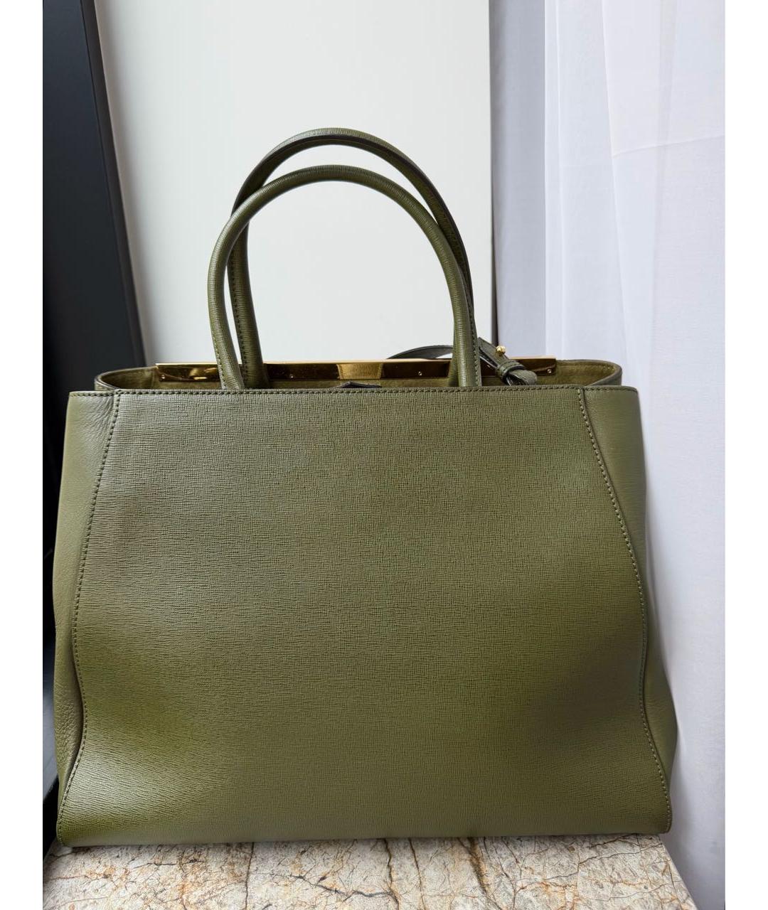 FENDI Хаки кожаная сумка тоут, фото 3