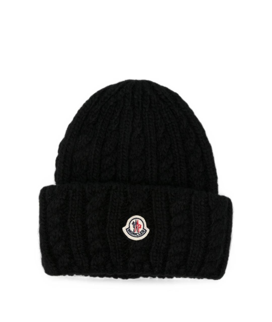 MONCLER Черная шерстяная шапка, фото 1