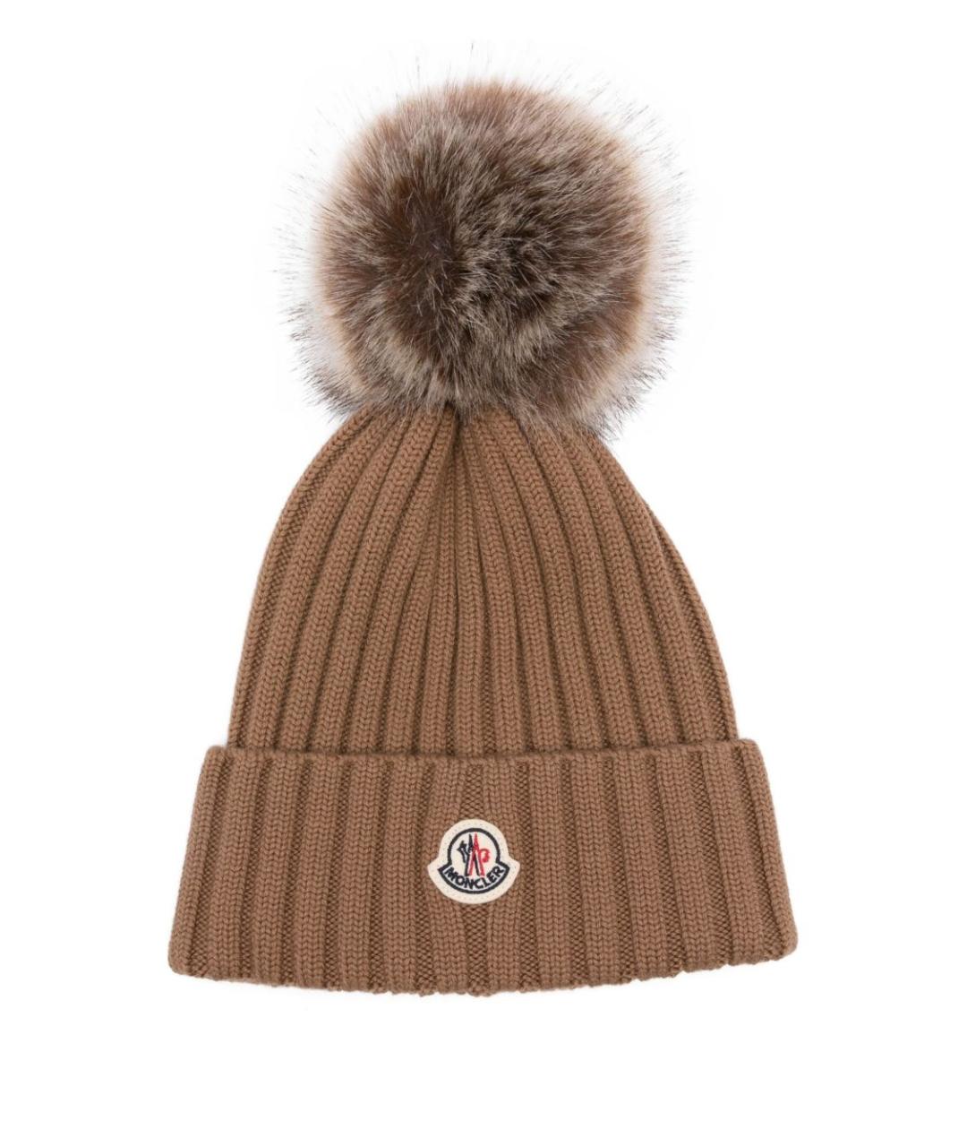 MONCLER Коричневая шерстяная шапка, фото 1
