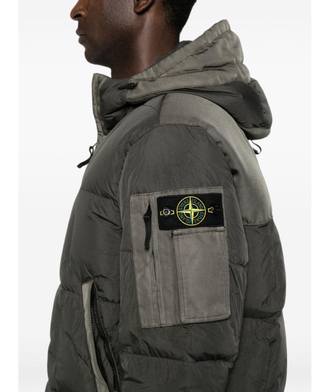 STONE ISLAND Серый полиамидовый пуховик, фото 2