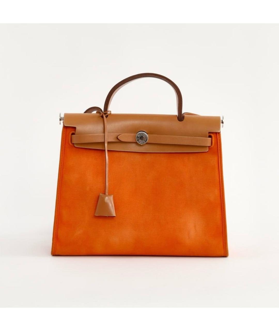 HERMES Оранжевая сумка через плечо из канвы, фото 8