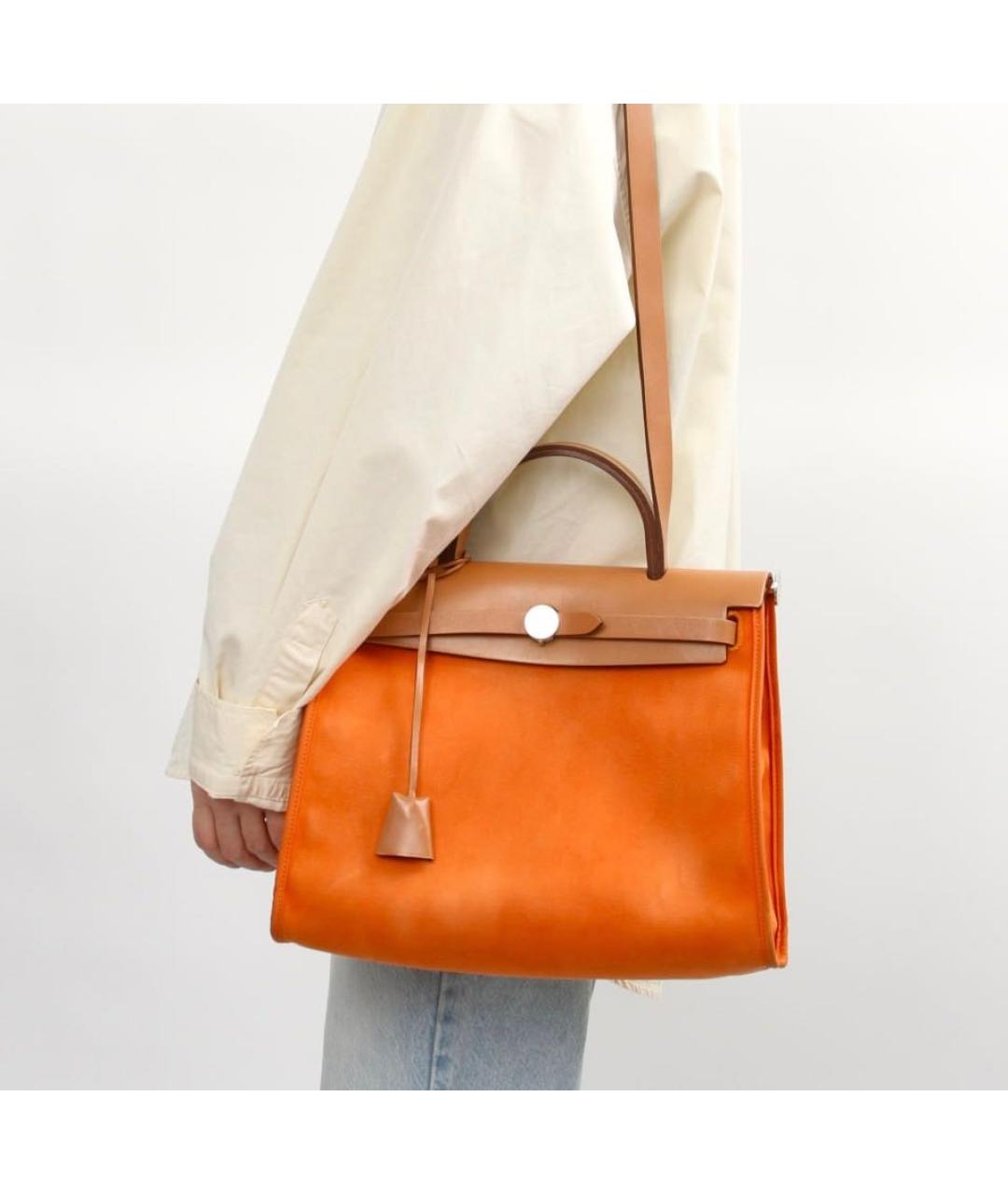 HERMES Оранжевая сумка через плечо из канвы, фото 2