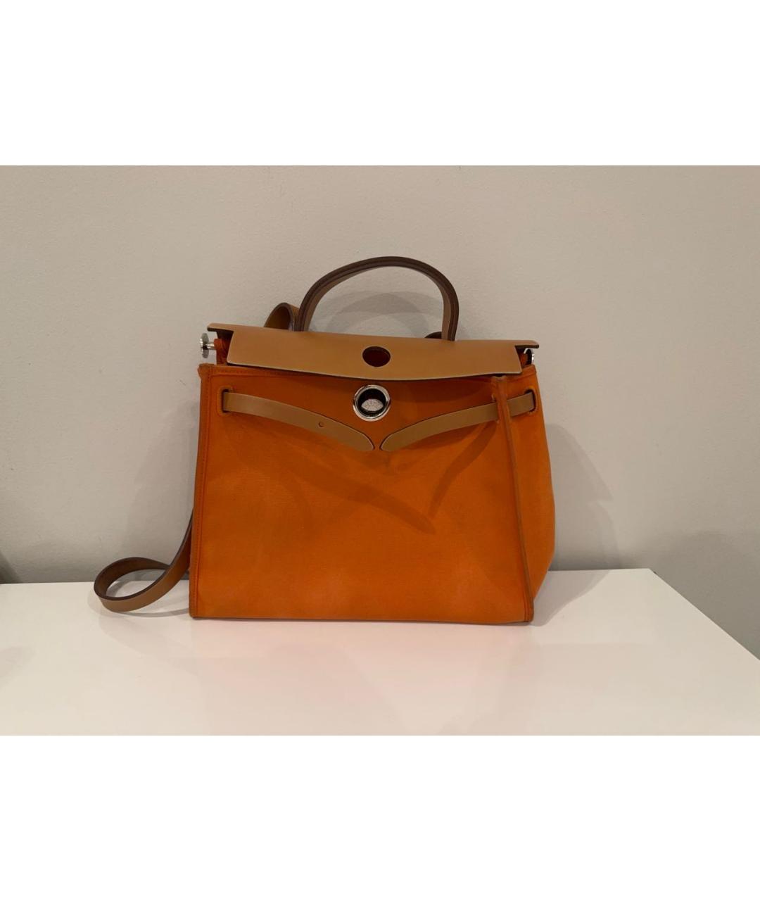 HERMES Оранжевая сумка через плечо из канвы, фото 3