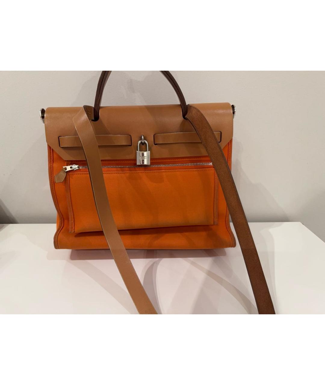 HERMES Оранжевая сумка через плечо из канвы, фото 4