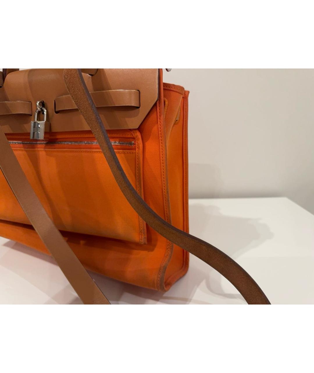 HERMES Оранжевая сумка через плечо из канвы, фото 7