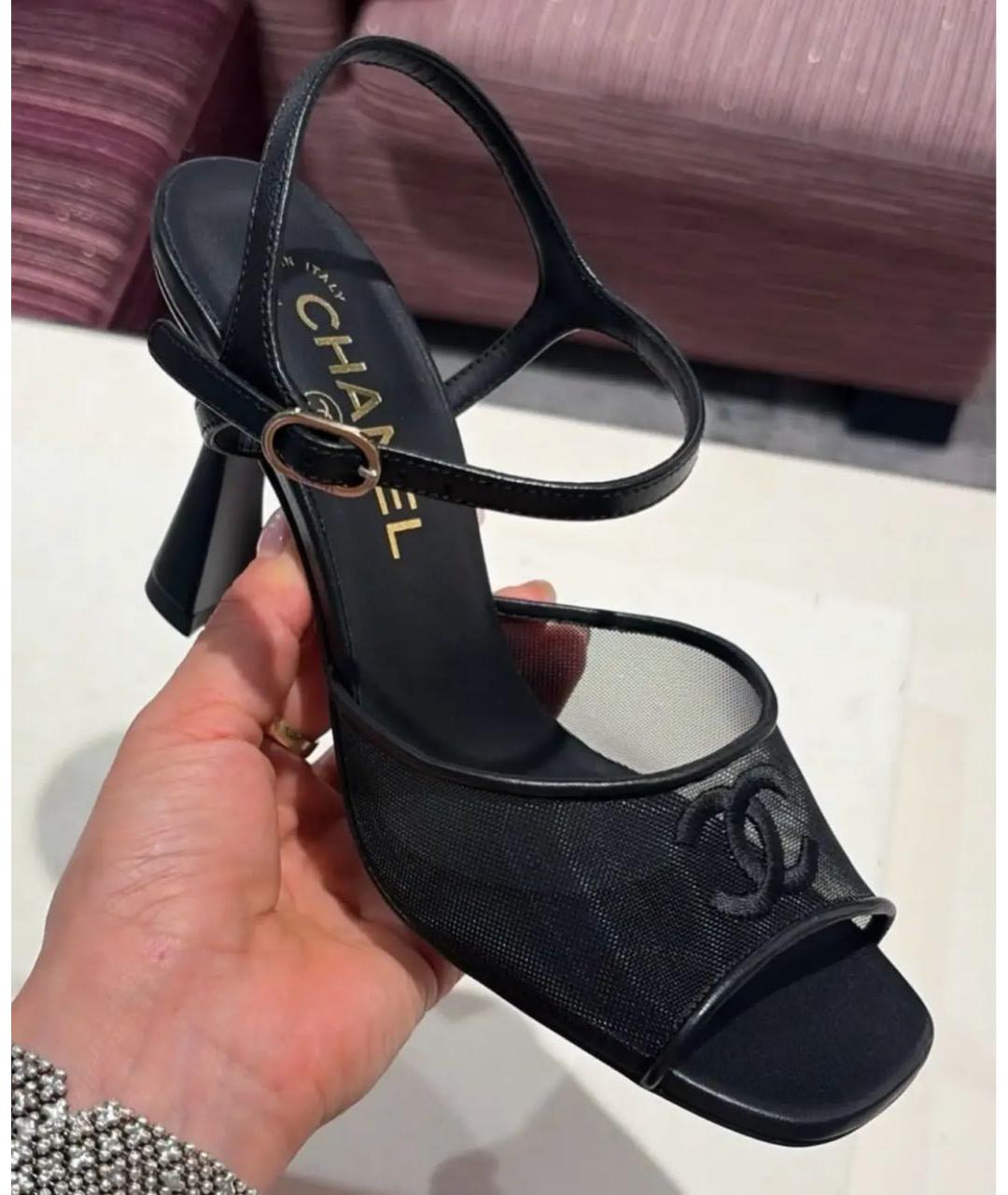 CHANEL Черные текстильные босоножки, фото 3