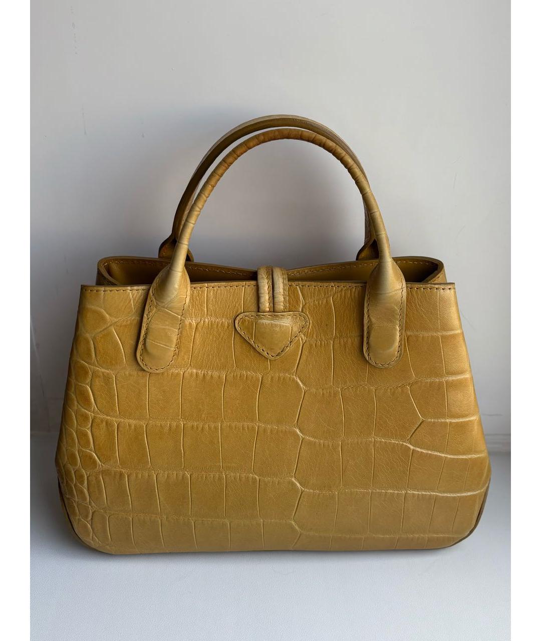 LONGCHAMP Горчичная кожаная сумка с короткими ручками, фото 3