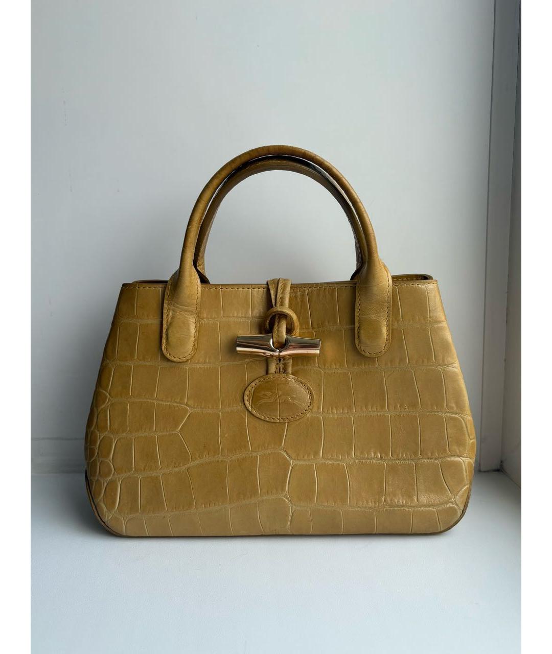 LONGCHAMP Горчичная кожаная сумка с короткими ручками, фото 6