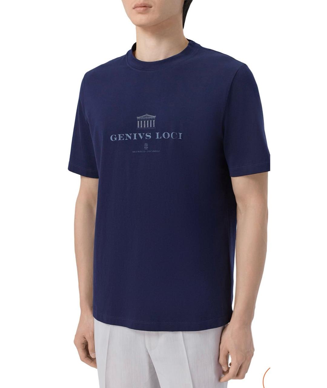 BRUNELLO CUCINELLI Темно-синяя хлопковая футболка, фото 3