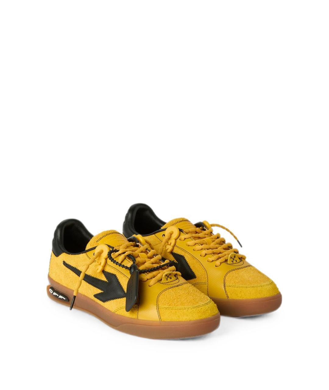 OFF-WHITE Желтые кожаные низкие кроссовки / кеды, фото 3