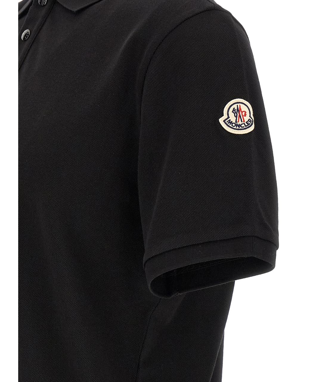 MONCLER Черное хлопковое поло с коротким рукавом, фото 4