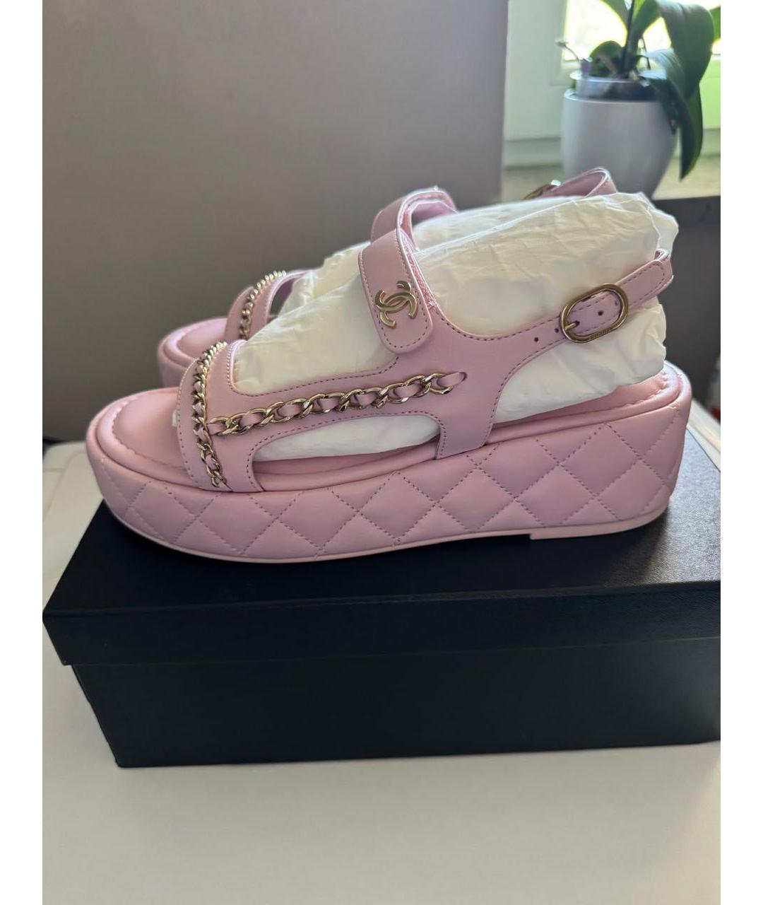 CHANEL Розовые кожаные сандалии, фото 4