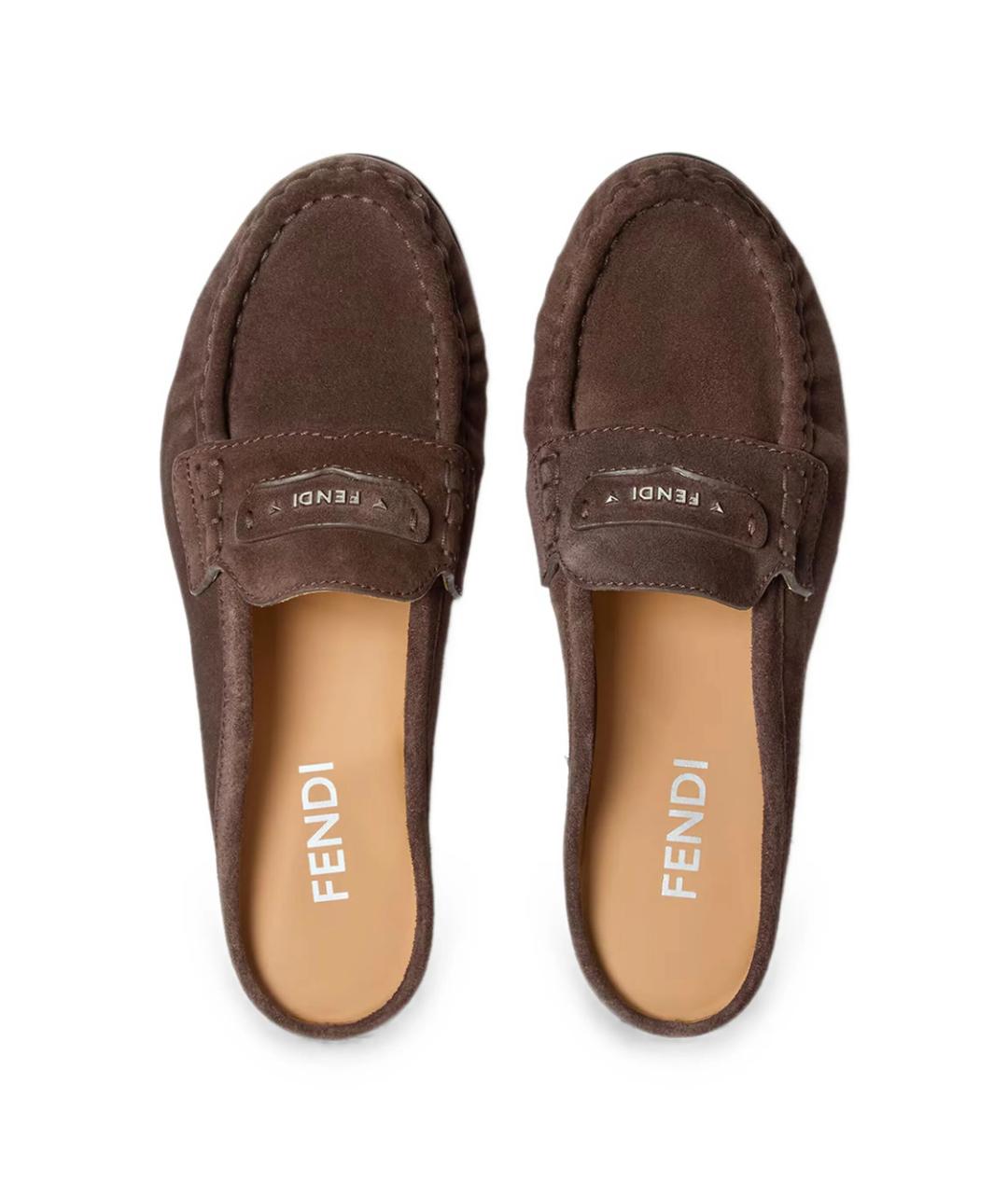FENDI Коричневые кожаные мюли, фото 3