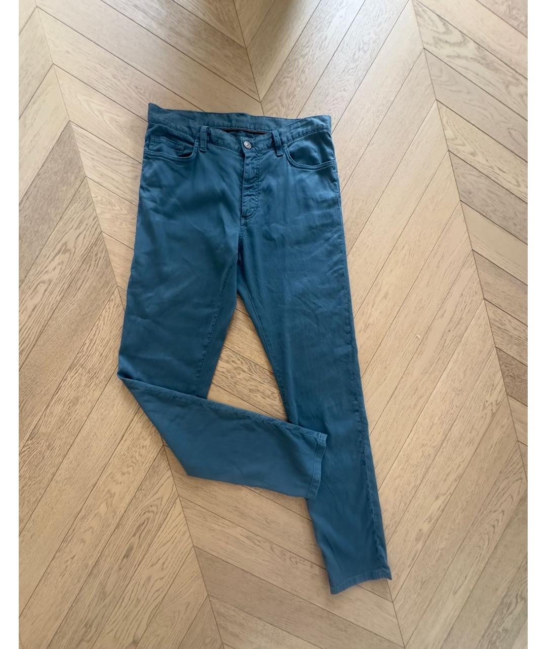 ZEGNA Бирюзовые льняные брюки чинос, фото 3