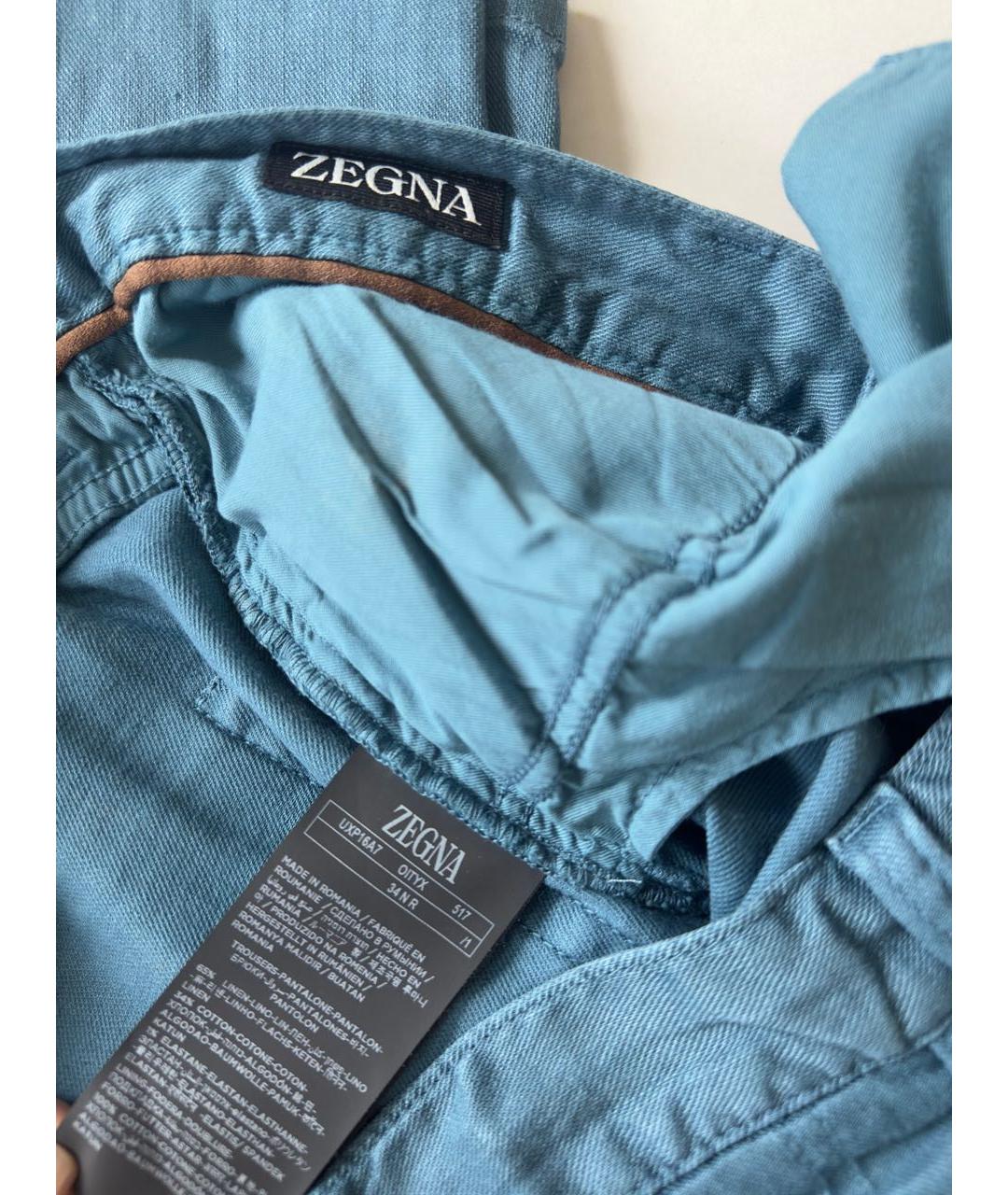 ZEGNA Бирюзовые льняные брюки чинос, фото 7