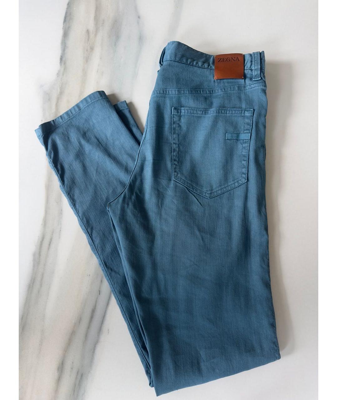 ZEGNA Бирюзовые льняные брюки чинос, фото 2