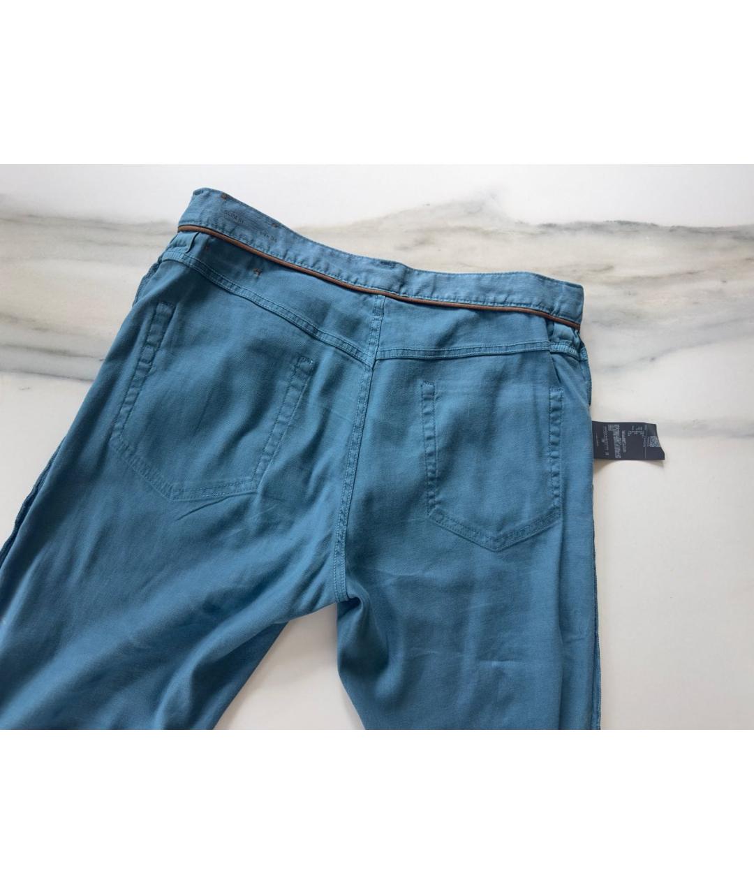 ZEGNA Бирюзовые льняные брюки чинос, фото 8