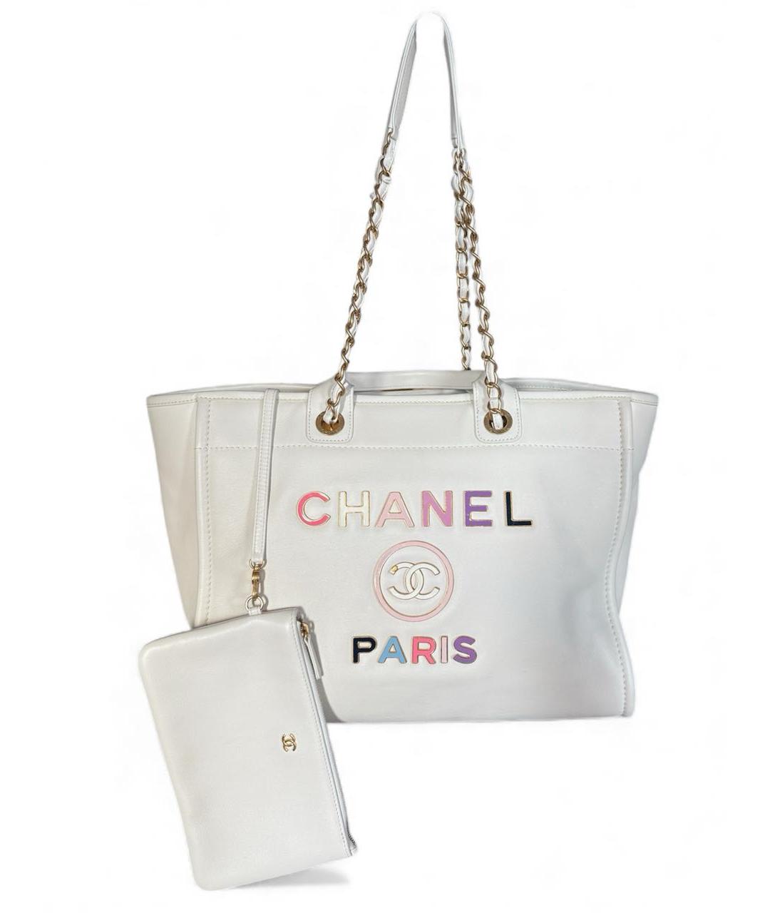 CHANEL Белая кожаная сумка тоут, фото 7