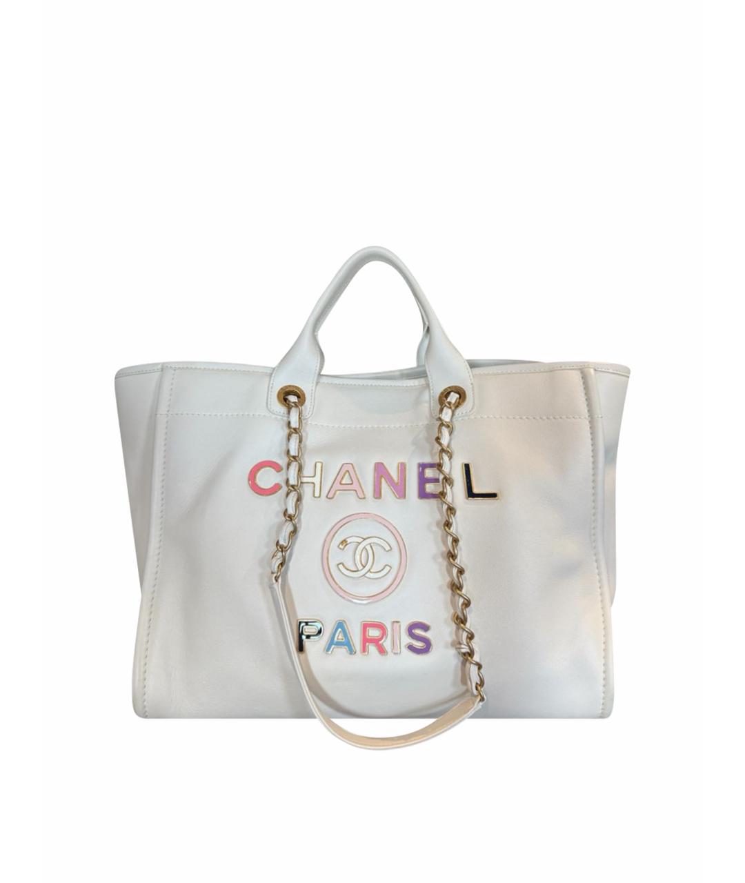 CHANEL Белая кожаная сумка тоут, фото 1