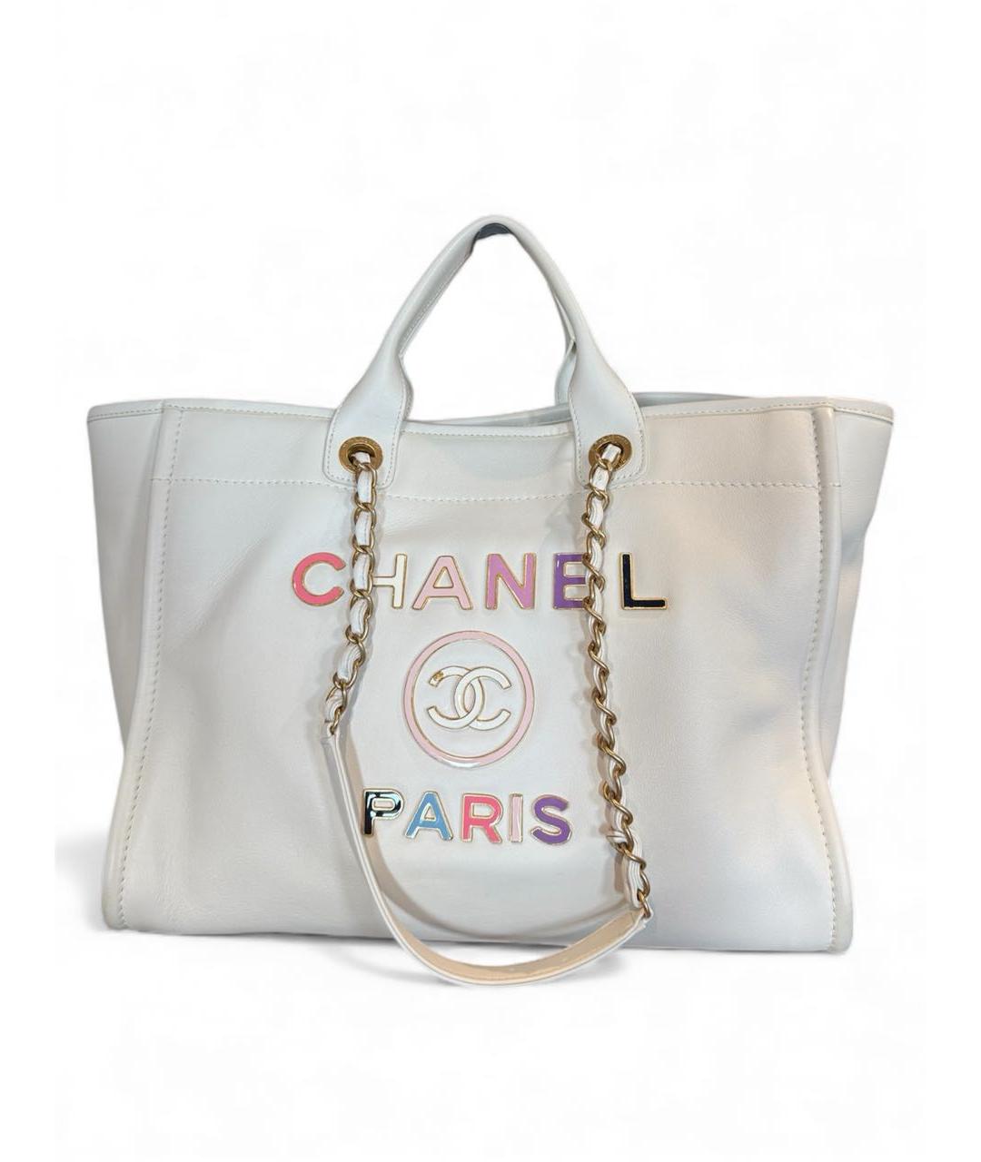 CHANEL Белая кожаная сумка тоут, фото 9