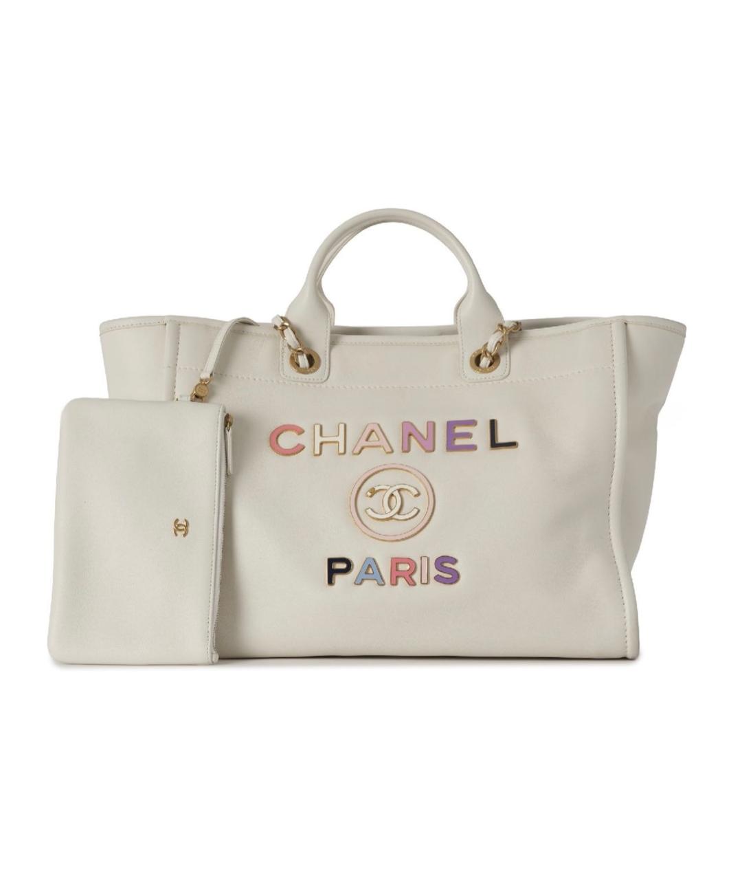 CHANEL Белая кожаная сумка тоут, фото 8