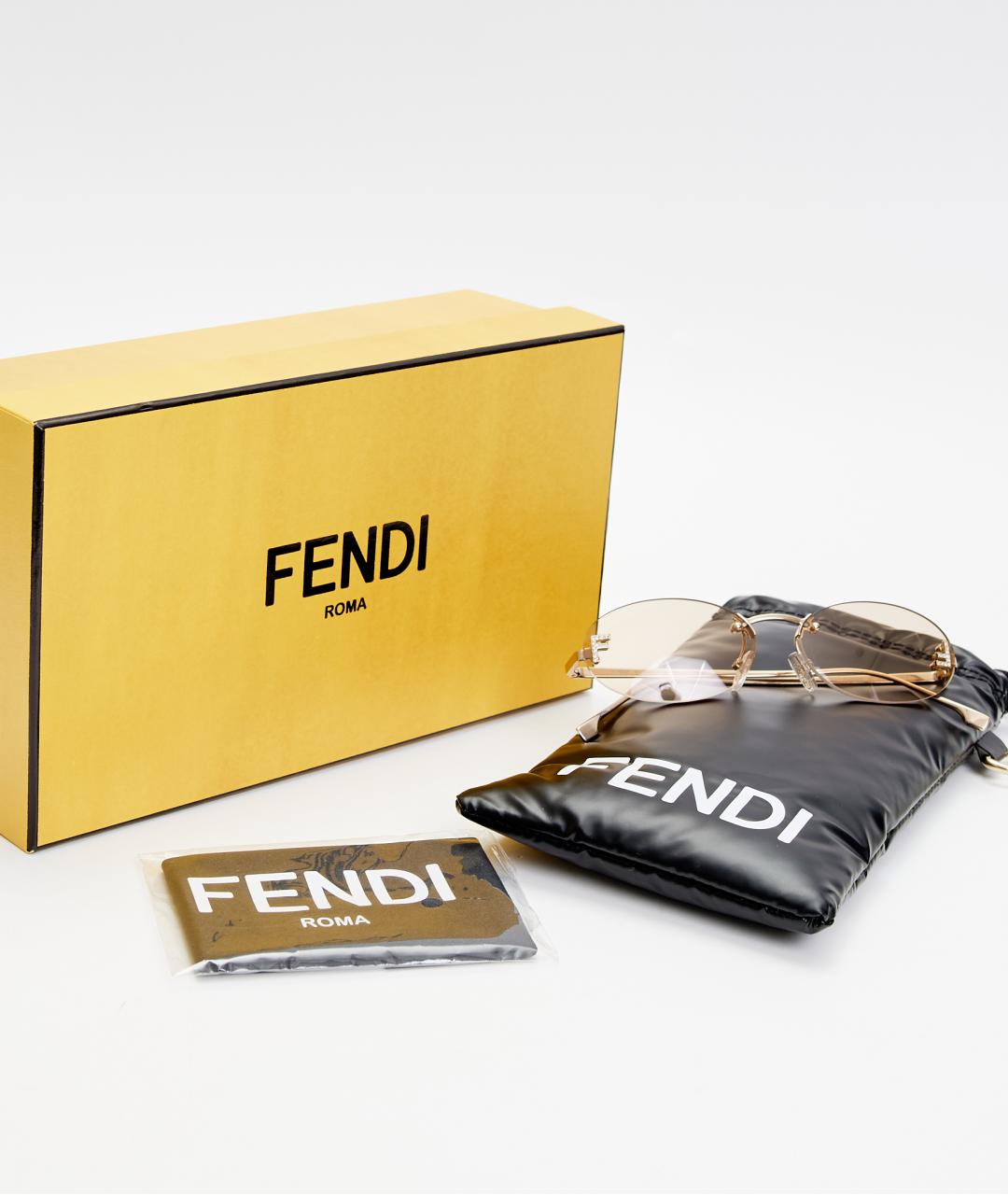 FENDI Золотые металлические солнцезащитные очки, фото 5