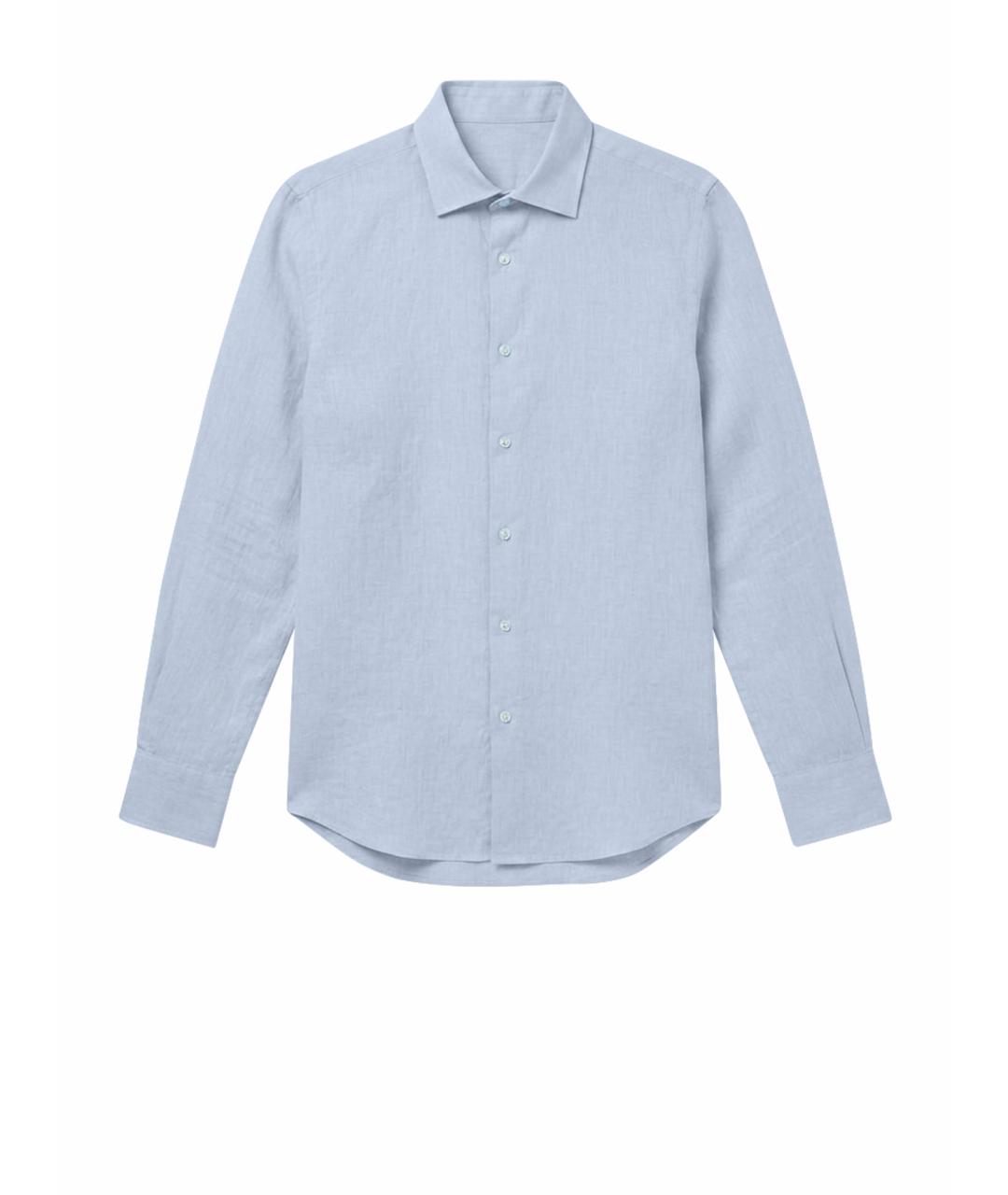 CANALI Голубая льняная классическая рубашка, фото 1