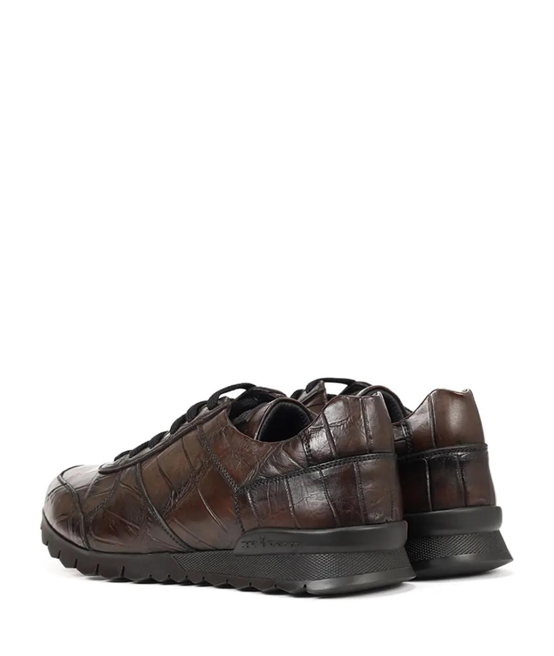KITON Коричневые низкие кроссовки / кеды из кожи аллигатора, фото 4