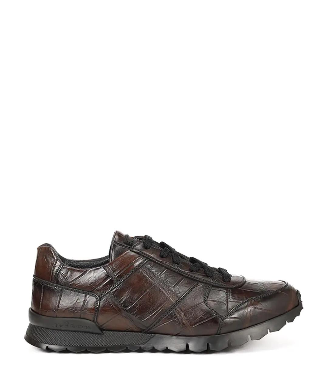 KITON Коричневые низкие кроссовки / кеды из кожи аллигатора, фото 1