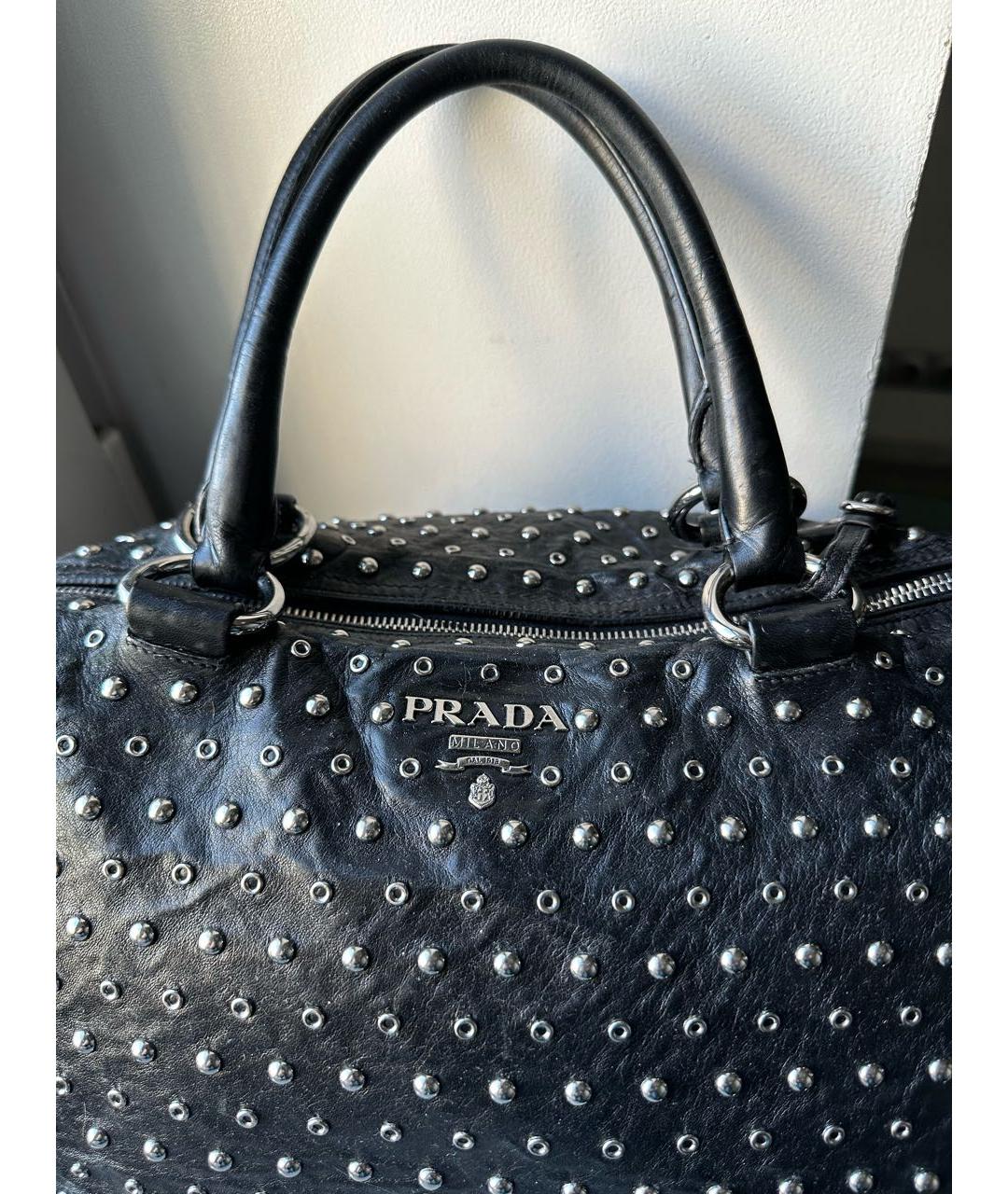 PRADA Черная кожаная сумка с короткими ручками, фото 3