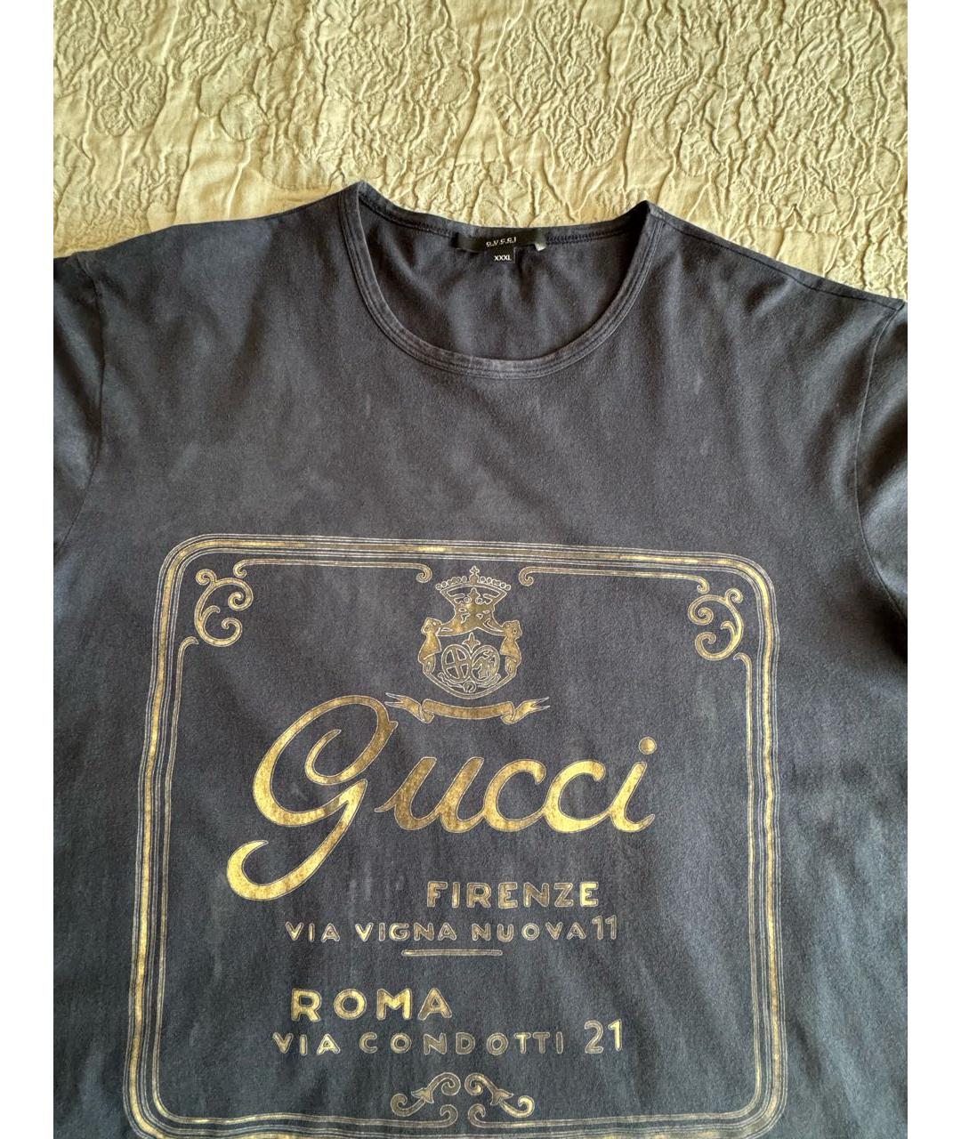 GUCCI Темно-синяя хлопковая футболка, фото 3