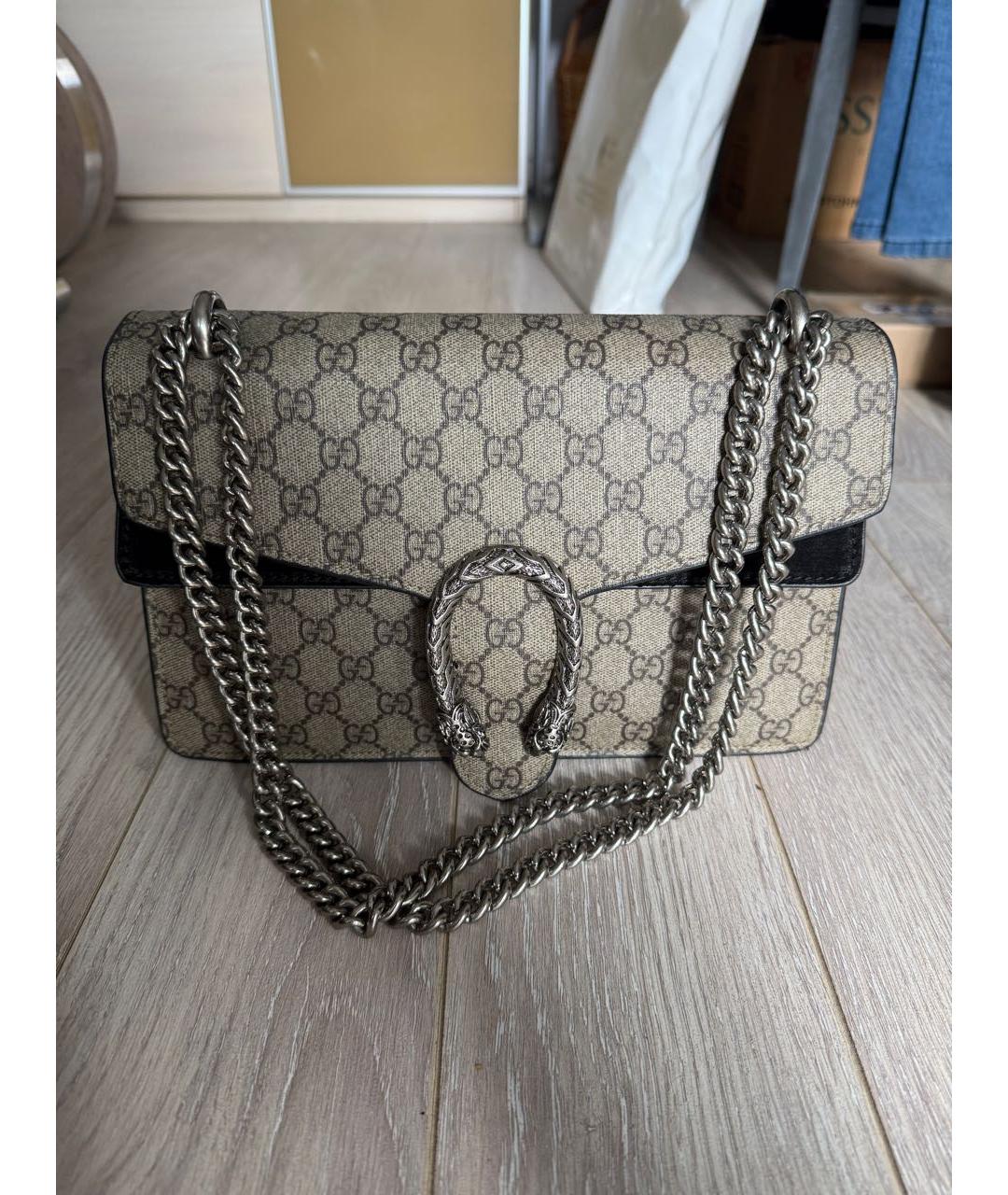 GUCCI Бежевая сумка через плечо из канвы, фото 6