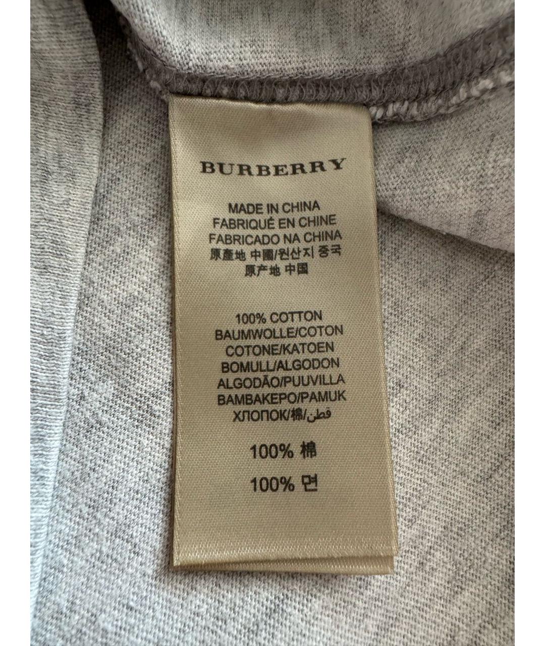 BURBERRY Серая хлопковая футболка, фото 4