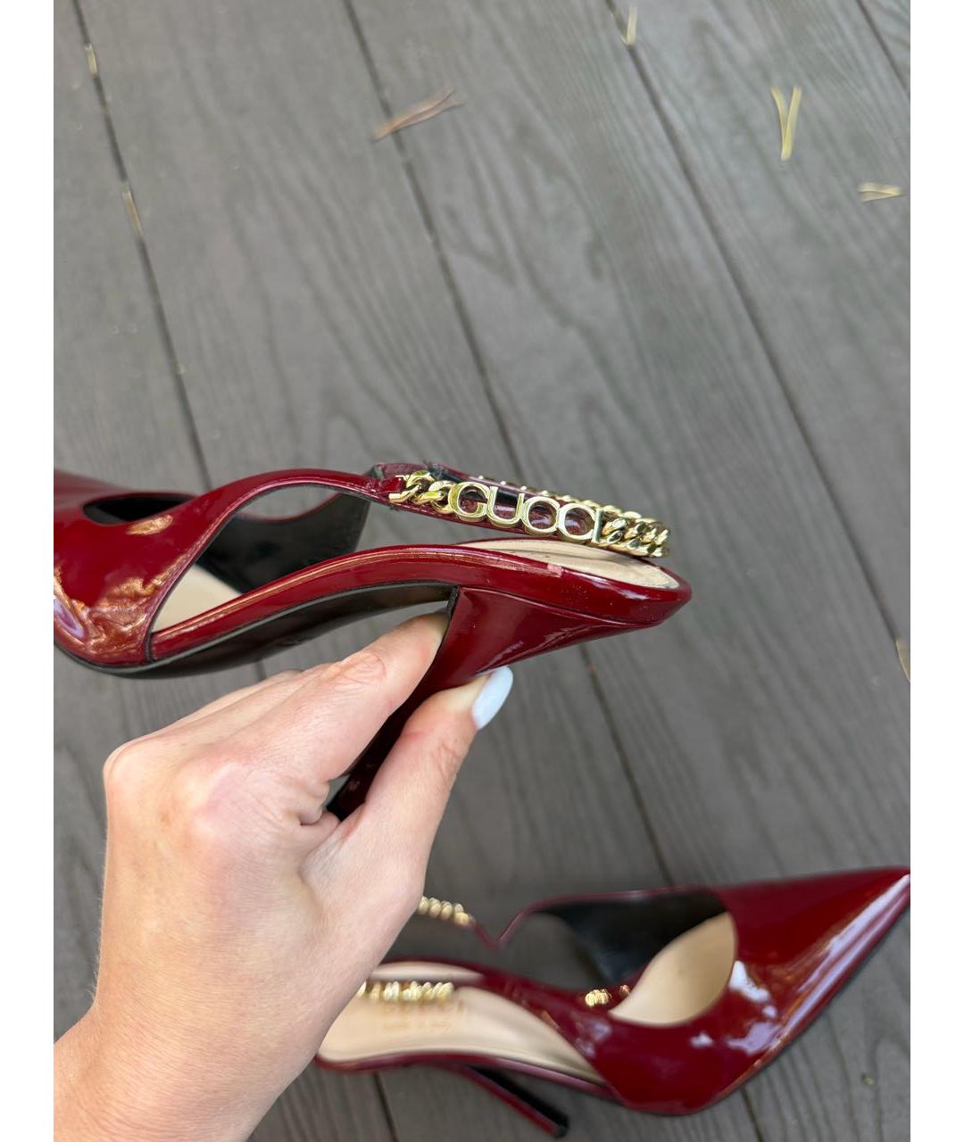 GUCCI Бордовые туфли из лакированной кожи, фото 5