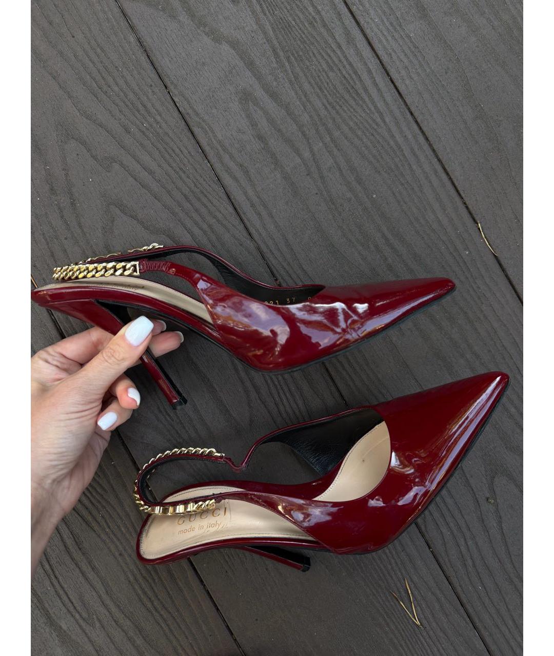 GUCCI Бордовые туфли из лакированной кожи, фото 6